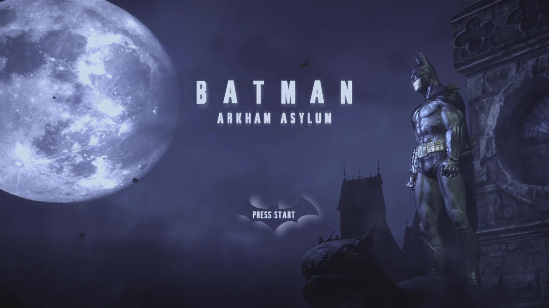 Batman: Arkham Asylum title screen for Xbox 360